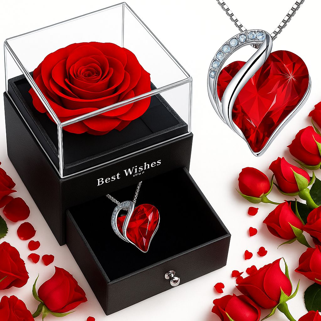 Colgante Corazón Rojo Rosa Inmortal