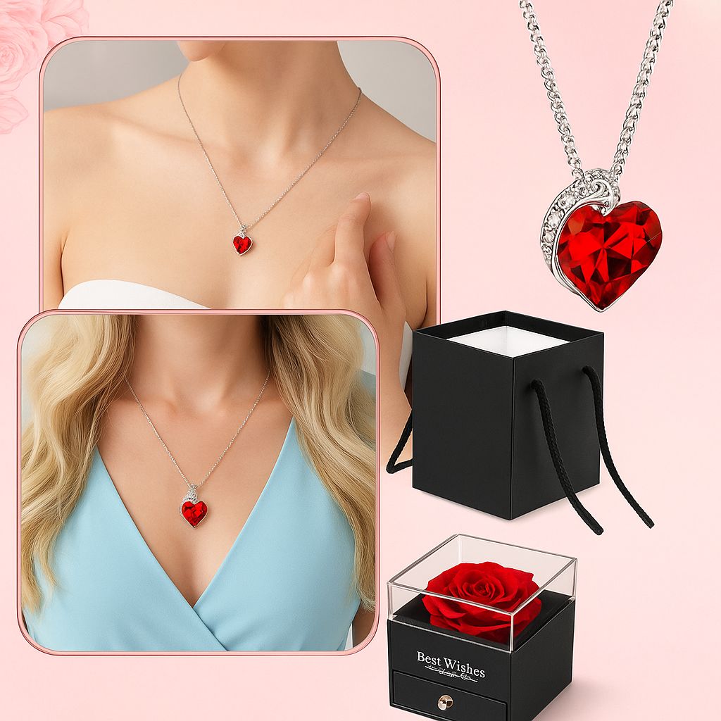 Colgante Corazón Rojo Rosa Inmortal